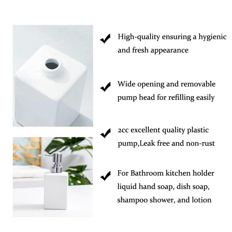 AORTULL Ceramic Soap Dispenser with Rust Proof Pump,11OZ Refill Hand Liquid Soap Pump Dispenser for Bathroom Kitchen(White) - Image 3
